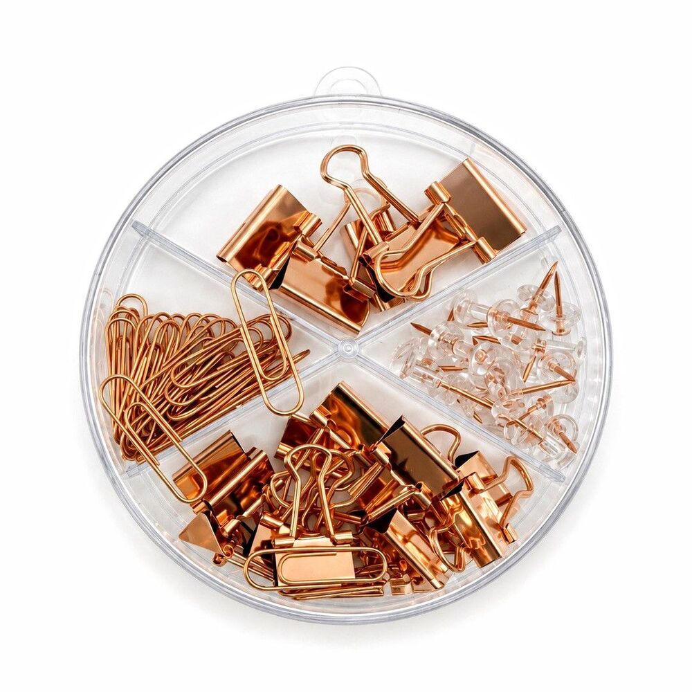 Rose Gold Binder Clips Paper Clips Push Pins Set Home Office School Supplies NEW